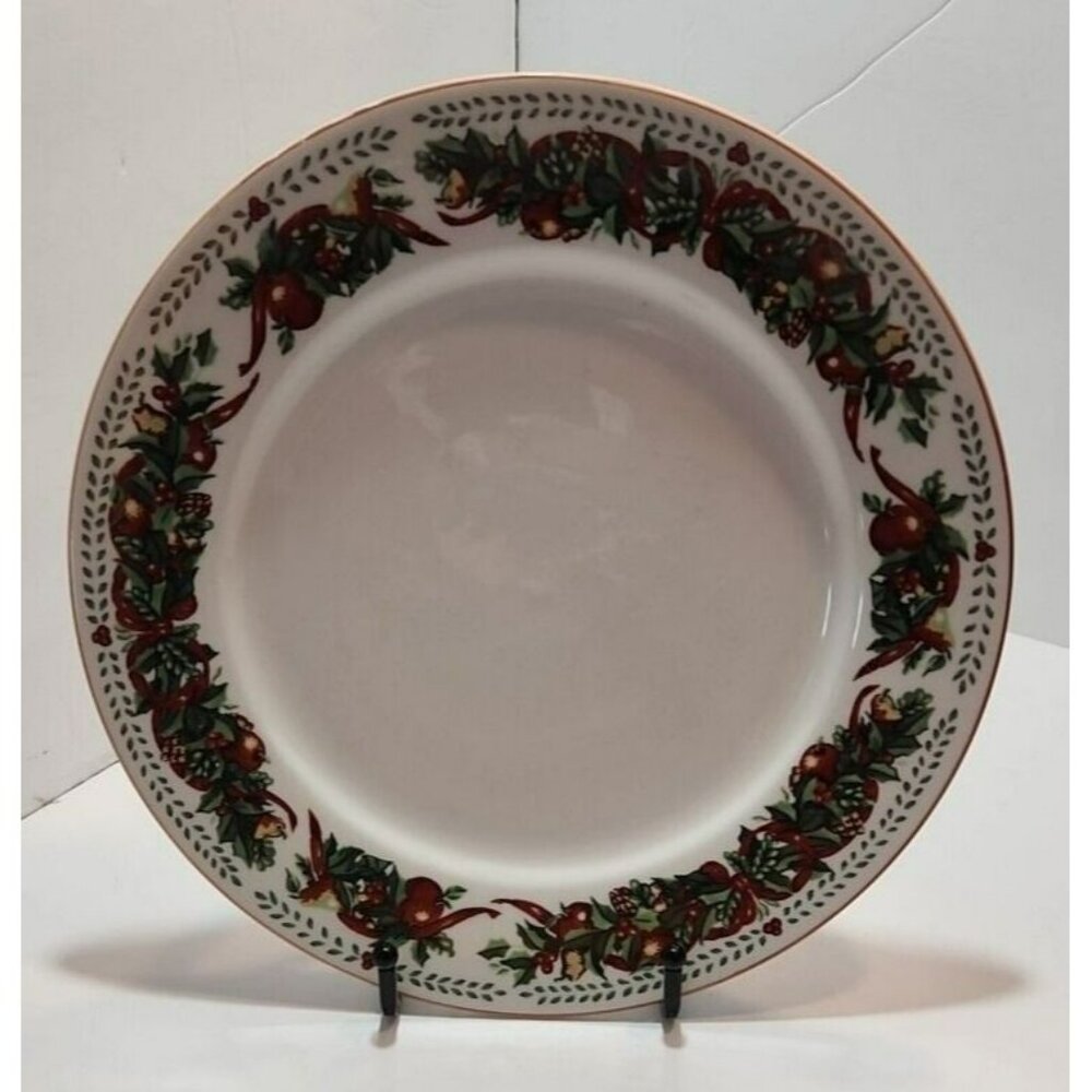 Christmas Plate 10.5" with Ribbons and Fruit Leaf Border